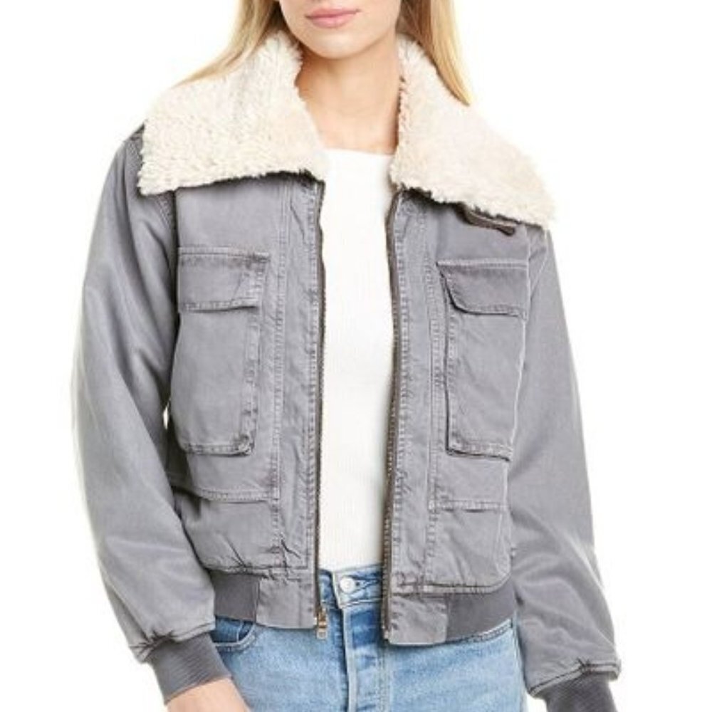 NWT Young Fabulous & Broke Earhart Bomber Jacket Size XS Grey Sherpa Collar
